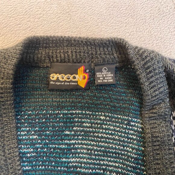 Sasson Mens Cardigan Sweater Large Vintage Acrylic Button-Up In Geometric Patter - Picture 6 of 8